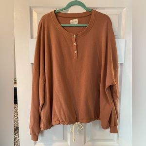American Eagle Rust Cinched Henley Sweatshirt SIZE XXL